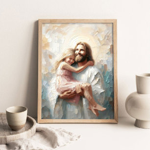 De liefdevolle omhelzing van Jezus, Christelijke S Poster
