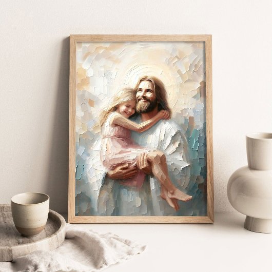 De liefdevolle omhelzing van Jezus, Christelijke S Poster