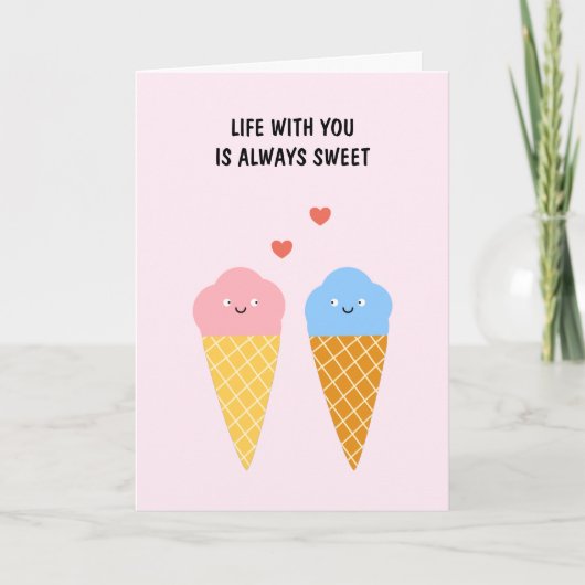 De liefhebbende Whimsical Ice Cream Couple Valenti Kaart (Voorkant)