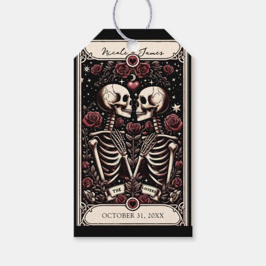 DE LIEFHEBBER Tarot Skelet Liefde Rode Rozen Huwel Cadeaulabel (Voorkant)