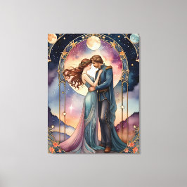 De liefhebbers - schilderij geïnspireerd op tarots canvas afdruk
