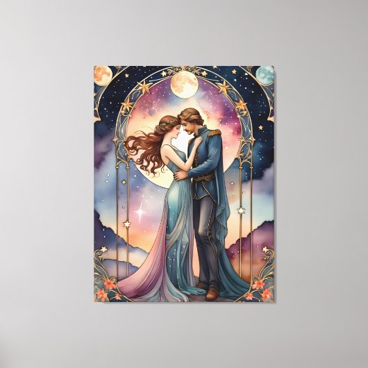 De liefhebbers - schilderij geïnspireerd op tarots canvas afdruk (Voorkant)