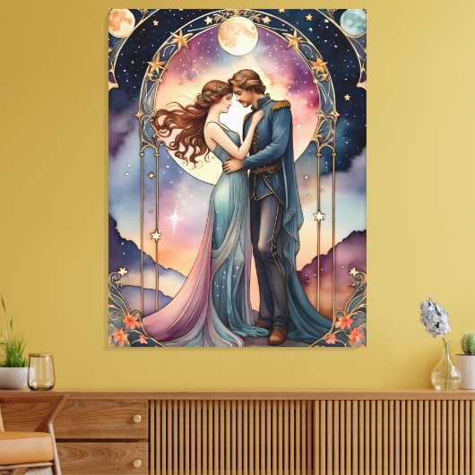 De liefhebbers - schilderij geïnspireerd op tarots canvas afdruk (Insitu (Woonkamer))