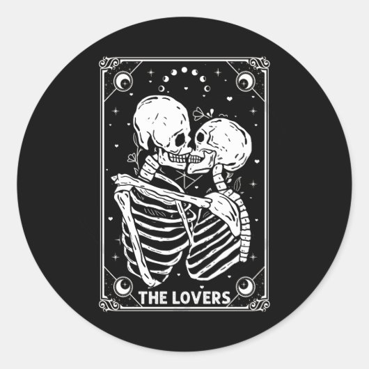 De liefhebbers Tarot Kaart Skelet Valentijn Gothic Ronde Sticker (Voorkant)