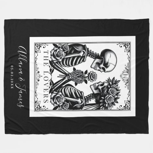 De liefhebbers Tarot Kaart Skeletten Monogram Brui Fleece Deken (Voorkant (Horizontaal))