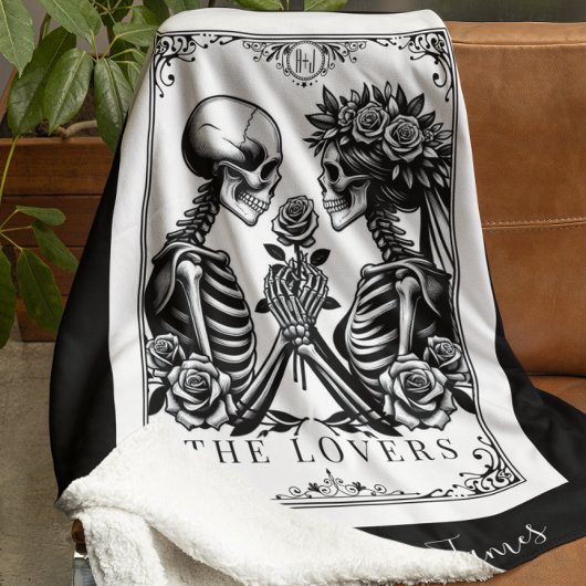 De liefhebbers Tarot Kaart Skeletten Monogram Brui Sherpa Deken
