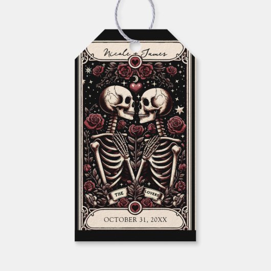 DE LIEFHEBbers Tarot Skelet Liefde Rode Rozen Huwe Cadeaulabel (Achterkant)