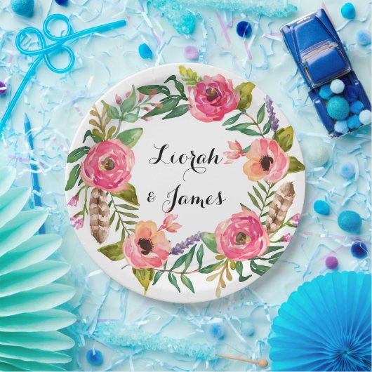 De lieflijke romantische waterverf papieren bordje (Feest)