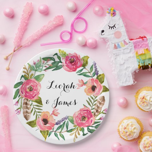 De lieflijke romantische waterverf papieren bordje (Feest)