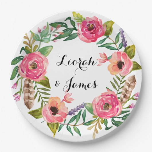 De lieflijke romantische waterverf papieren bordje (Voorkant)