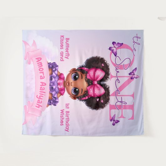 De lieve een etnische baby meisje 1e verjaardag wandkleed (Voorkant (horizontaal))