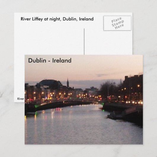 De Liffey-nacht, Dublin City, Ierland Briefkaart (Voorkant / Achterkant)