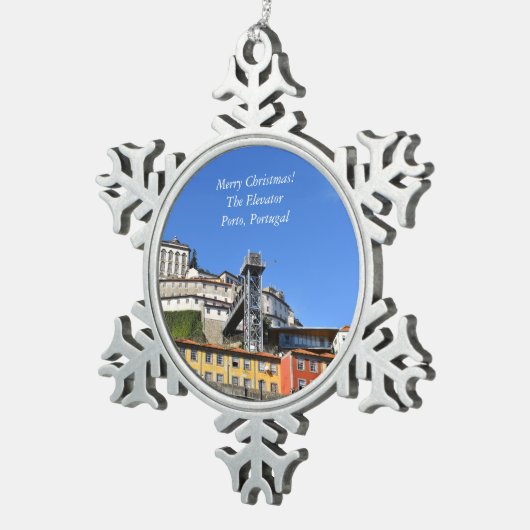 De lift, Porto Portugal Kerstversiering Tin Sneeuwvlok Ornament (Rechts)