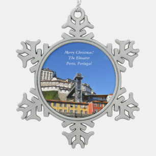 De lift, Porto Portugal Kerstversiering Tin Sneeuwvlok Ornament