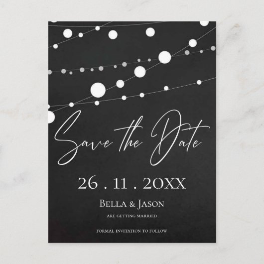 De Lights van het Koord van het Chalkboard Wedding Aankondigingskaart (Voorkant)