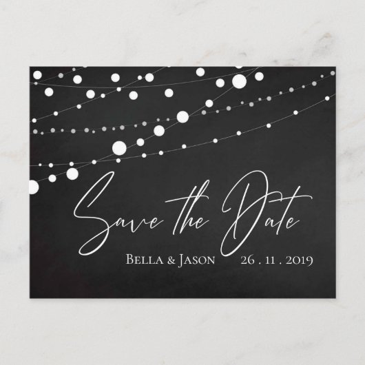 De Lights van het Koord van het Chalkboard Wedding Uitnodiging Briefkaart (Voorkant)