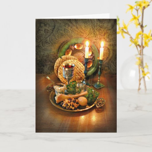 De Lijst, de Wijn & Matzah van Seder van de Pascha Kaart (Gele Bloem)