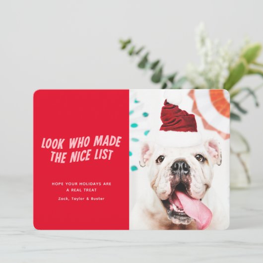 De lijst van Nice | Kerst vakantie huisdier hond f Feestdagenkaart (Staand voorkant)