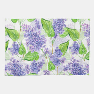 De lila bloemen van de waterverf theedoek