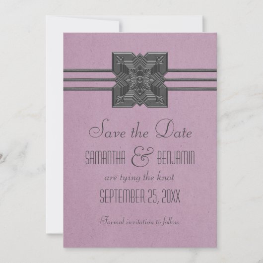 De lila Grens van Medallion sparen de Datum uitnod Save The Date (Voorkant)