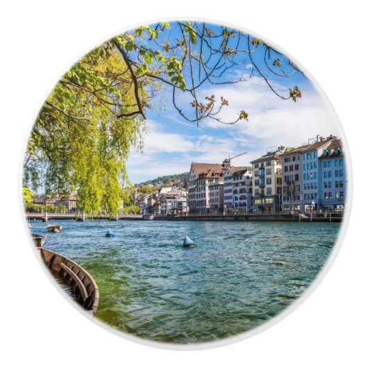 De Limmat-rivier, Zürich Keramische Knop (Voorkant)