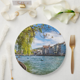 De Limmat-rivier, Zürich Papieren Bordje