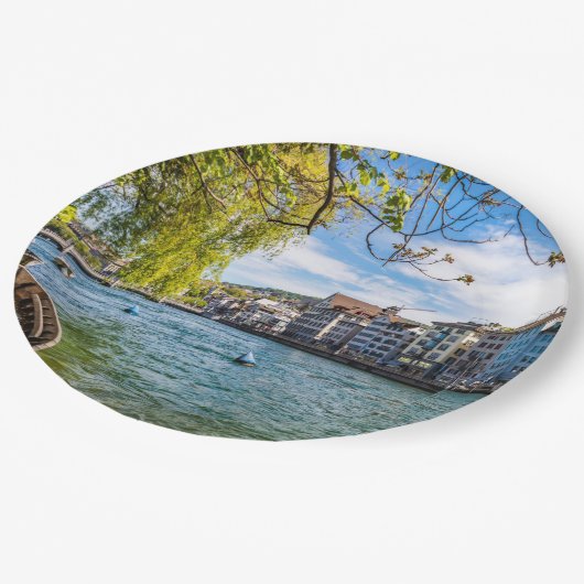 De Limmat-rivier, Zürich Papieren Bordje (Gekanteld)