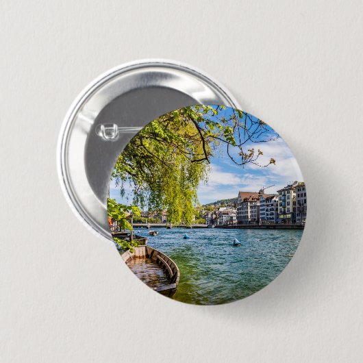 De Limmat-rivier, Zürich Ronde Button 5,7 Cm (Voorkant /achterkant)