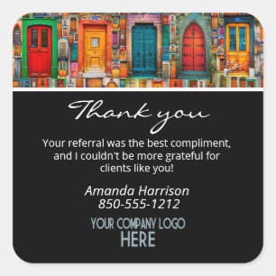 De Logo van het bedrijf Dank u Verwijzing -  Deure Vierkante Sticker