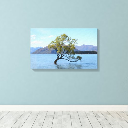 De Lonely Tree Waterverf Canvasprint Canvas Afdruk (Insitu (Houten vloer))