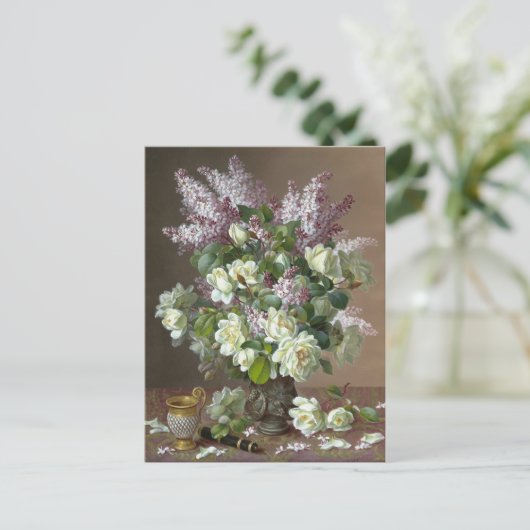 De Longpré Rozen en Lilacs CC0600 Flower Briefkaar Briefkaart (Staand voorkant)