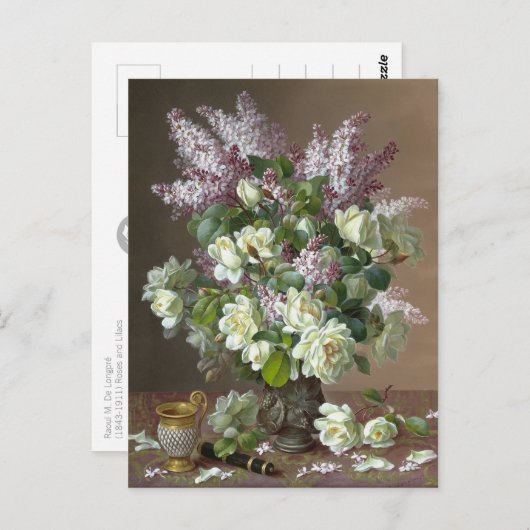De Longpré Rozen en Lilacs CC0600 Flower Briefkaar Briefkaart (Voorkant / Achterkant)