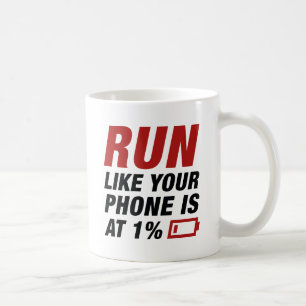 De looppas zoals uw telefoon bij 1 percenten is koffiemok