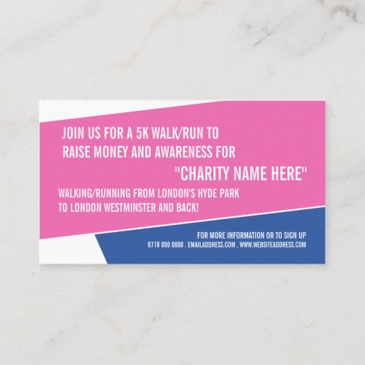 De lopende Schop, Charity run-Walk-a-Thon Gebeurte Visitekaartje (Achterkant)
