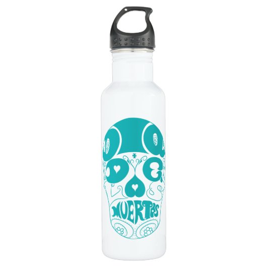 De Los Muertos Cyan Skull Bottle Waterfles (Voorkant)