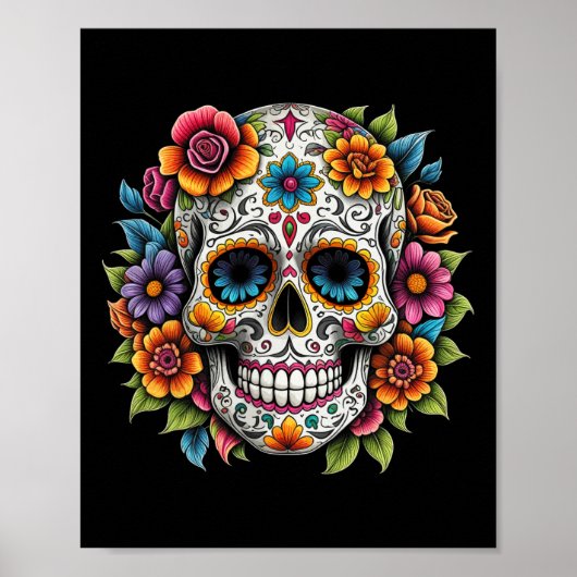 De Los Muertos Dag van de Dode Suikerschedel Hallo Poster (Voorkant)