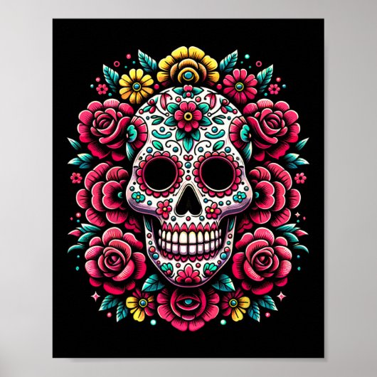 De Los Muertos Dag van de Dode Suikerschedel Hallo Poster (Voorkant)