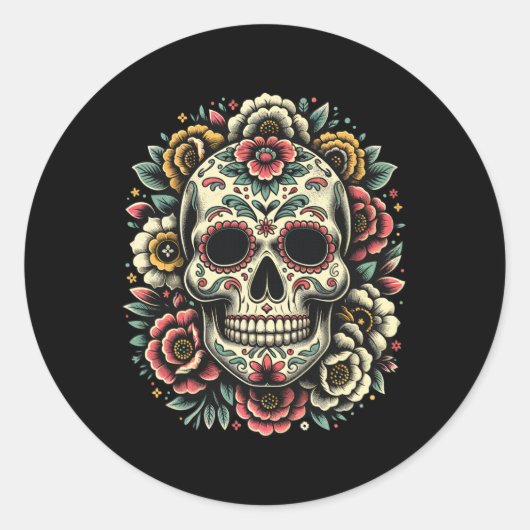 De Los Muertos Dag van de Dode Suikerschedel Hallo Ronde Sticker (Voorkant)
