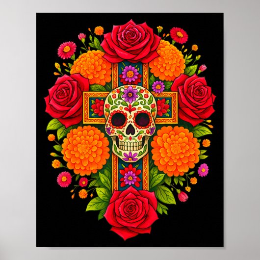 De Los Muertos Day Of The Dead Sugar Skull Christi Poster (Voorkant)