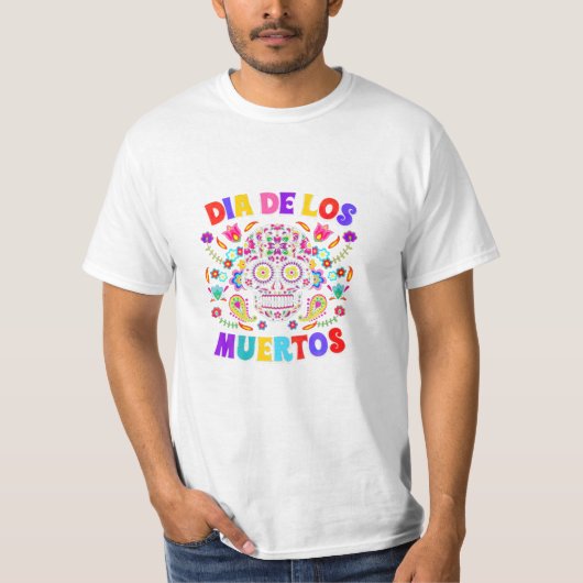 De Los Muertos Grappige Skulls T-shirt (Voorkant)