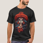 De Los Muertos La Catrina Dag van de Dode Suiker T-shirt (Voorkant)
