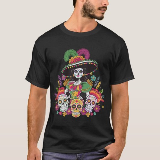 De los Muertos La Catrina Dag van de Dode Suikerza T-shirt (Voorkant)
