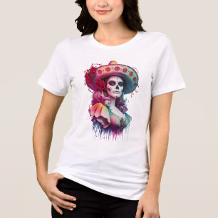 De los Muertos La Catrina Dag van de Dode Suikerza Tri-Blend Shirt