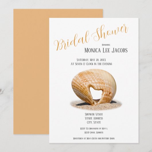 De Love Heart Schelp, Bruidsfeest Uitnodiging (Voorkant / Achterkant)