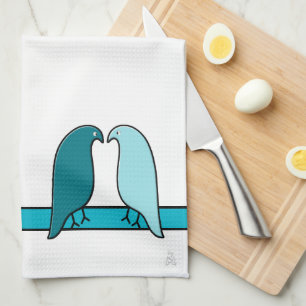 De Lovebirds in Aqua en Blauwgroen op White Theedoek