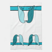 De Lovebirds in Aqua en Blauwgroen op White Theedoek (Verticaal)