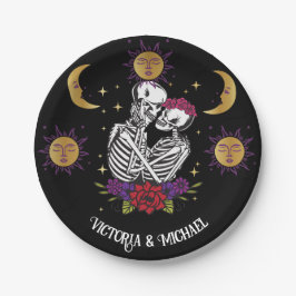 De Lovers Skeleton Couple Gothic Tarot Papieren Bordje