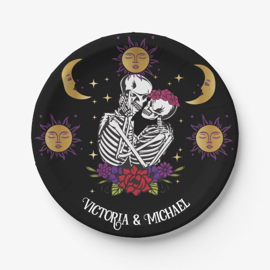 De Lovers Skeleton Couple Gothic Tarot Papieren Bordje (Voorkant)