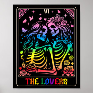 De Lovers Tarot Kaart Gothic Kissing Lesbian Skele Poster