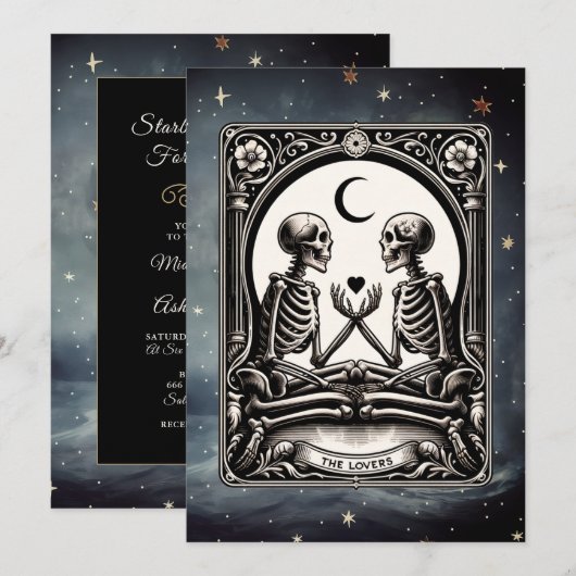 De Lovers Tarot Kaart Hemelse Huwelijksuitnodiging (Voorkant / Achterkant)